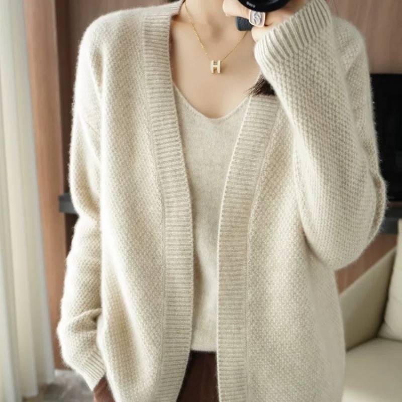 Ženski dvodijelni pleteni set cardigan s V-izrezom, slobodan kroj, jesen 2025