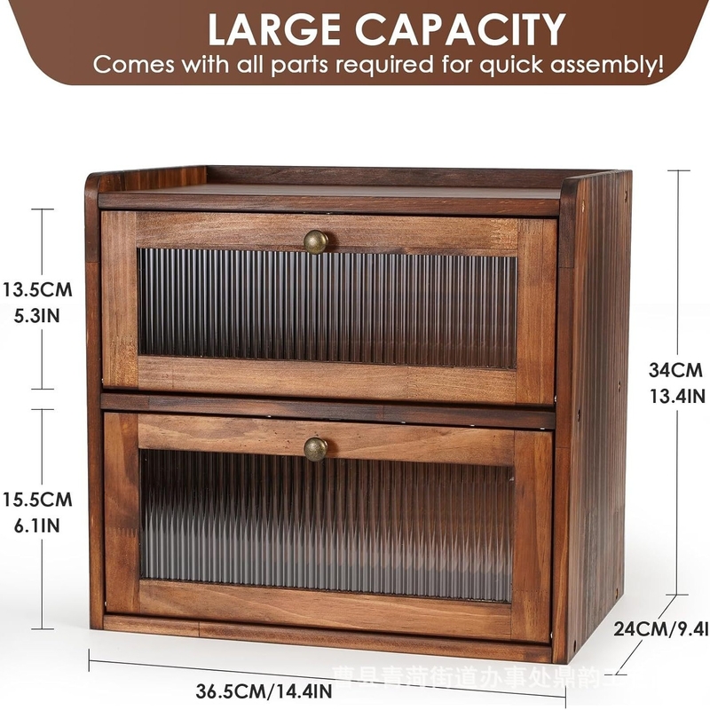 Kétrétegű tömörfa kenyértároló doboz és fenyőfa, péksütemény- és desszerttároló doboz nyitható fedéllel, evőeszköztartó doboz