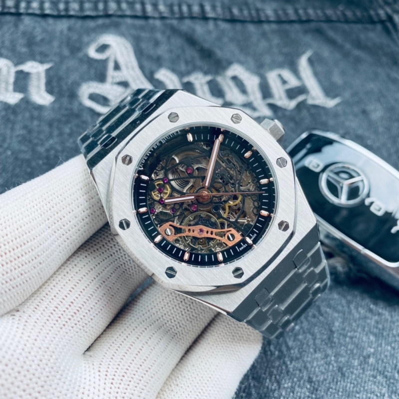 Muški skeletni mehanički sat, brojčanik 41 mm, svjetleće kazaljke, vodootporan do 10 m, kućište od volframske čeli, euro-američki stil