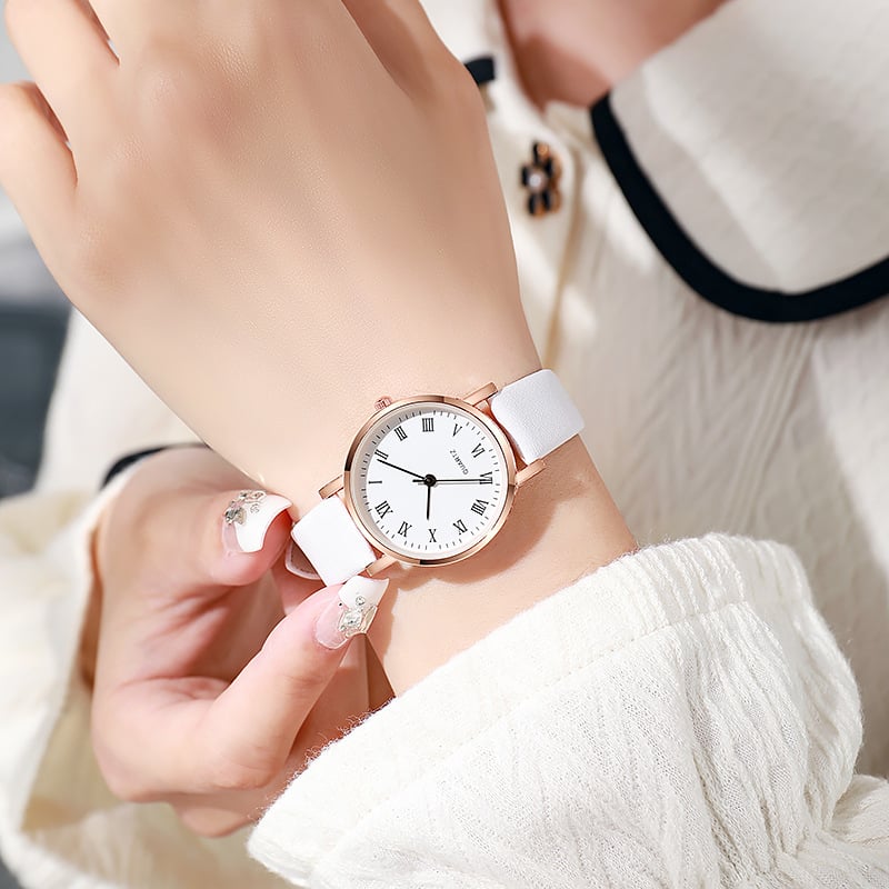 2024. Moteriškas laikrodis su minimalistiniu plonu dirželiu ir mažu ciferblatu japoniško ir korėjietiško stiliaus, kvarcinis laikrodis su odiniu dirželiu pradinukams ir vidurinės mokyklos moksleiviams, moteriškas skaitmeninis laikrodis.