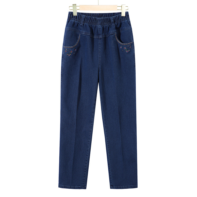 Женски панталони с свободна кройка от полиестер, с бродерия, микроеластични, неформален японско-корейски стил