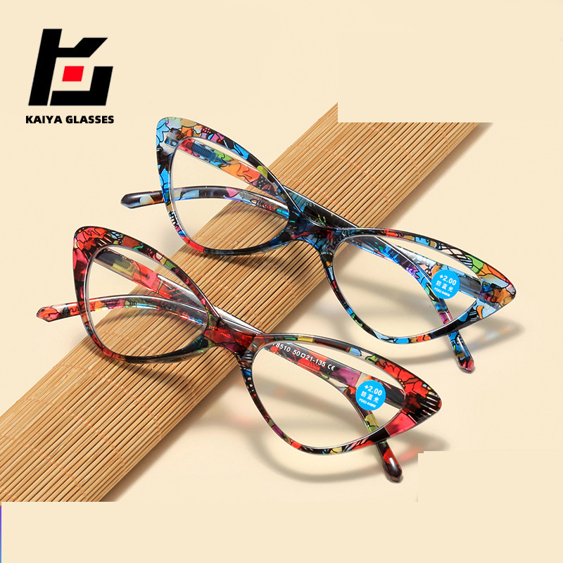 Kaiyine nove naočale za čitanje s okvirom mačke, anti-plavim svjetlom i printom za žene, moderne i elegantne, veleprodaja od proizvođača.