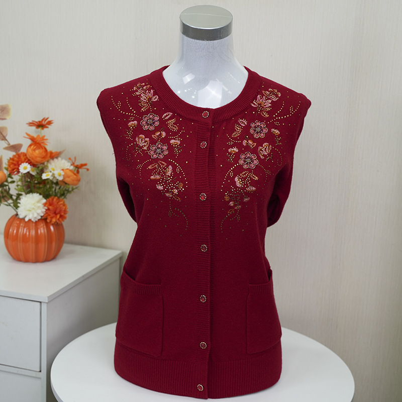 Izšūts ziedu raksta kabatas kardigans, adīts, apļveida kakla, garas piedurknes, brīvs piegriezums, poliesteru maisījums