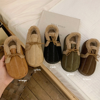 Loafers pentru copii din velur cu fundă, design color-block, talpă groasă TPR, închidere cu șiret în față