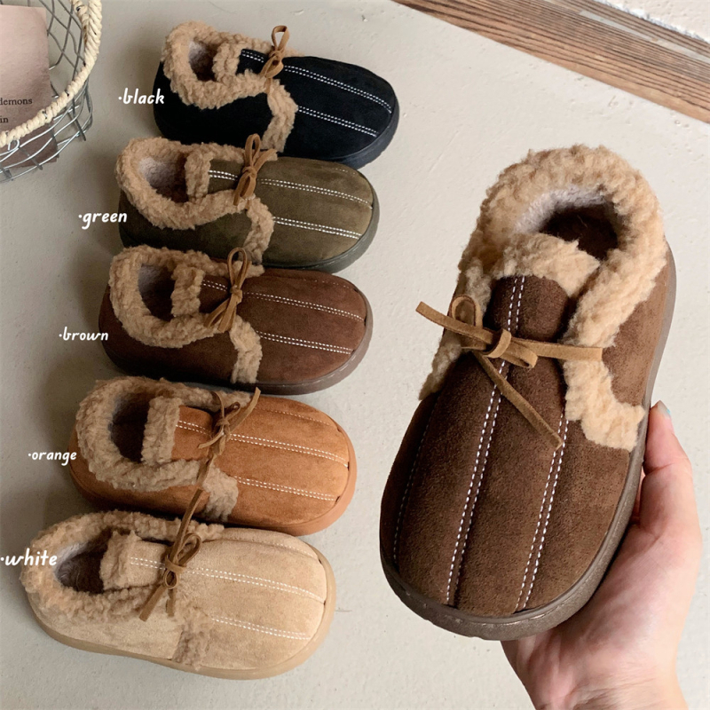 Loafers pentru copii din velur cu fundă, design color-block, talpă groasă TPR, închidere cu șiret în față