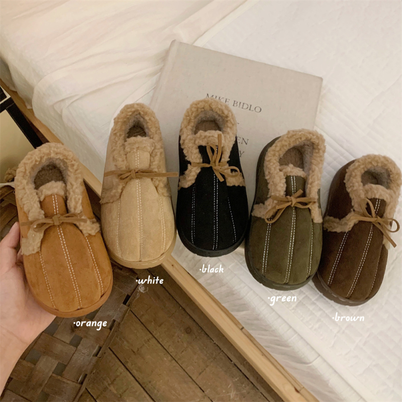 Loafers pentru copii din velur cu fundă, design color-block, talpă groasă TPR, închidere cu șiret în față