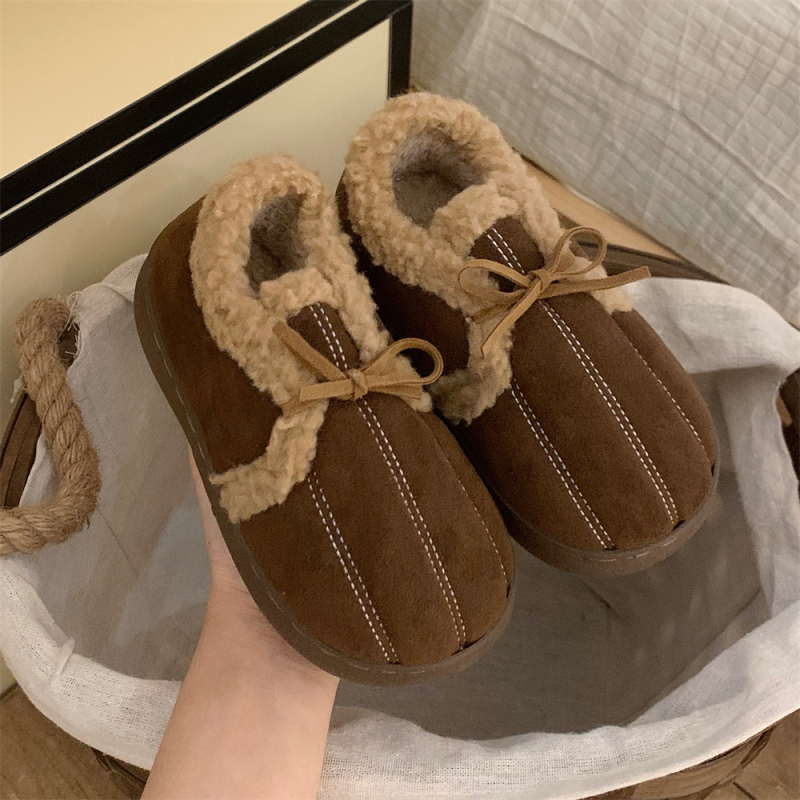 Loafers pentru copii din velur cu fundă, design color-block, talpă groasă TPR, închidere cu șiret în față