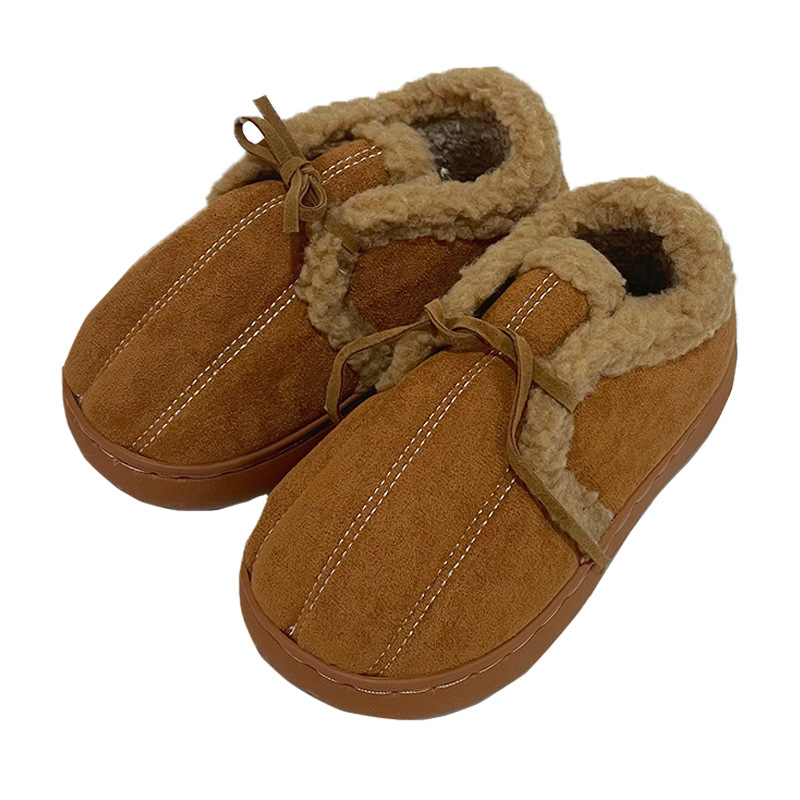 Loafers pentru copii din velur cu fundă, design color-block, talpă groasă TPR, închidere cu șiret în față