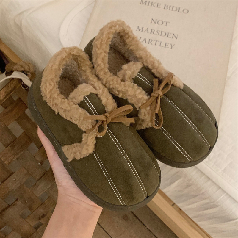 Loafers pentru copii din velur cu fundă, design color-block, talpă groasă TPR, închidere cu șiret în față