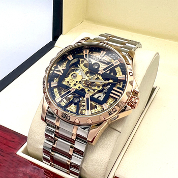 Ceas mecanic pentru bărbați, cu fereastră luminoasă transparentă și spate transparent, rezistență la apă 30 m, mișcare mecanică originală 5016