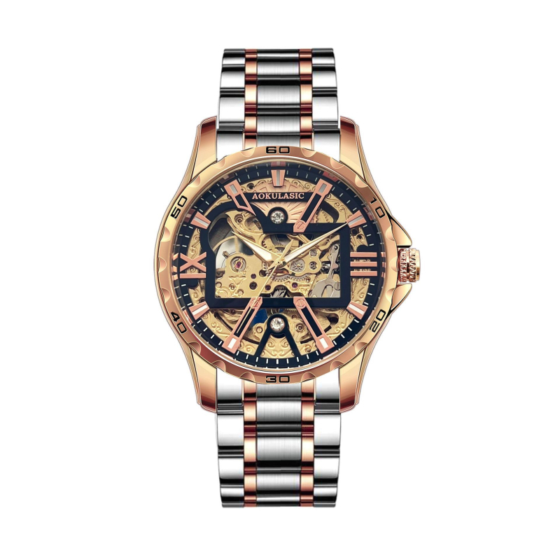 Ceas mecanic pentru bărbați, cu fereastră luminoasă transparentă și spate transparent, rezistență la apă 30 m, mișcare mecanică originală 5016