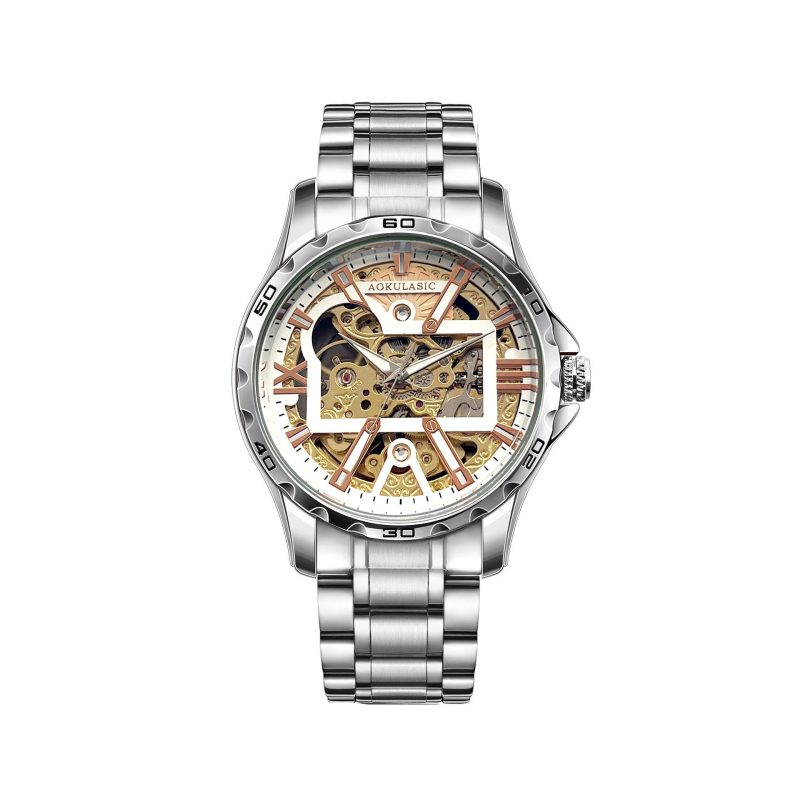 Ceas mecanic pentru bărbați, cu fereastră luminoasă transparentă și spate transparent, rezistență la apă 30 m, mișcare mecanică originală 5016
