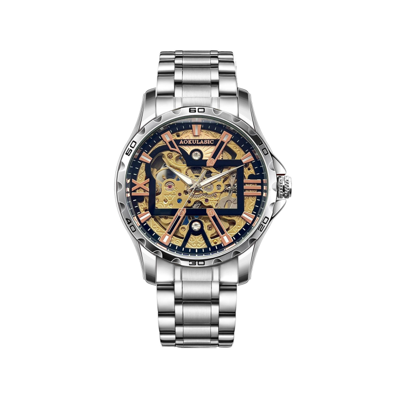 Ceas mecanic pentru bărbați, cu fereastră luminoasă transparentă și spate transparent, rezistență la apă 30 m, mișcare mecanică originală 5016