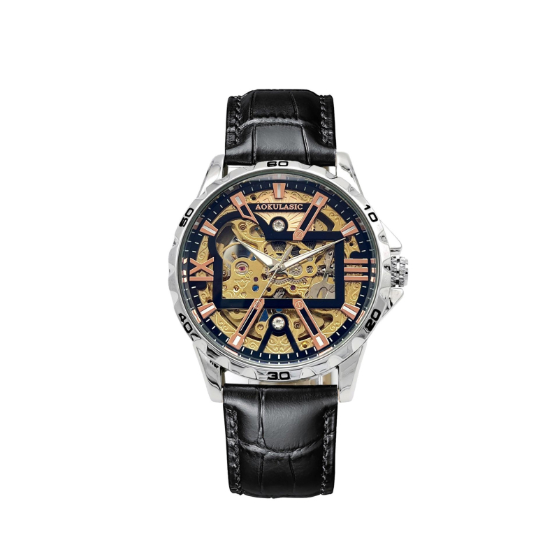 Ceas mecanic pentru bărbați, cu fereastră luminoasă transparentă și spate transparent, rezistență la apă 30 m, mișcare mecanică originală 5016