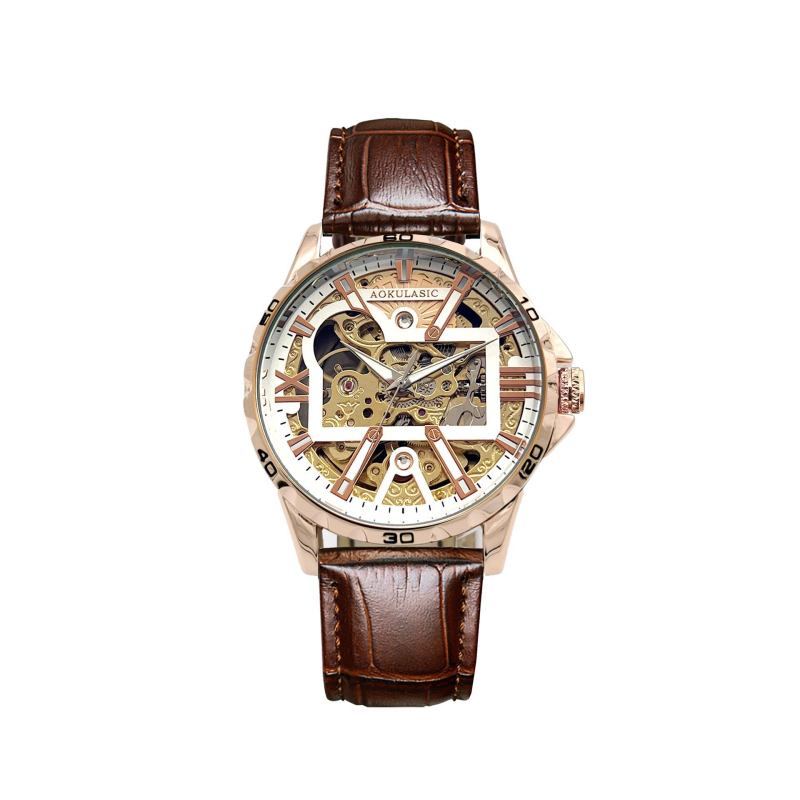 Ceas mecanic pentru bărbați, cu fereastră luminoasă transparentă și spate transparent, rezistență la apă 30 m, mișcare mecanică originală 5016