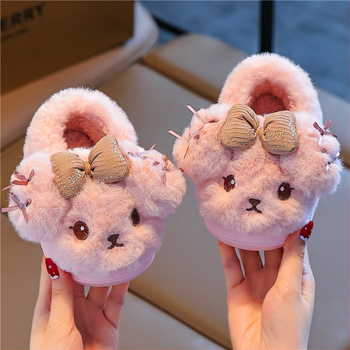 Papuci copii cu imprimeu desen animat, căptușiți cu fleece, talpă EVA, pentru iarnă, groși