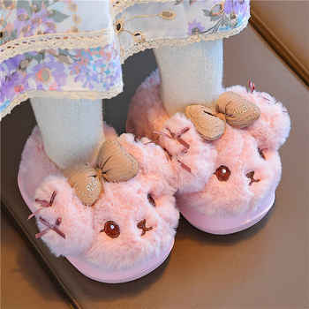 Papuci copii cu imprimeu desen animat, căptușiți cu fleece, talpă EVA, pentru iarnă, groși
