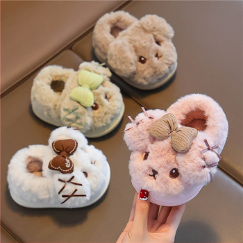 Papuci copii cu imprimeu desen animat, căptușiți cu fleece, talpă EVA, pentru iarnă, groși