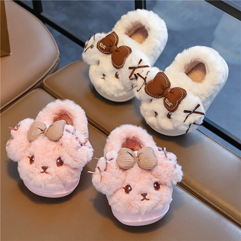 Papuci copii cu imprimeu desen animat, căptușiți cu fleece, talpă EVA, pentru iarnă, groși