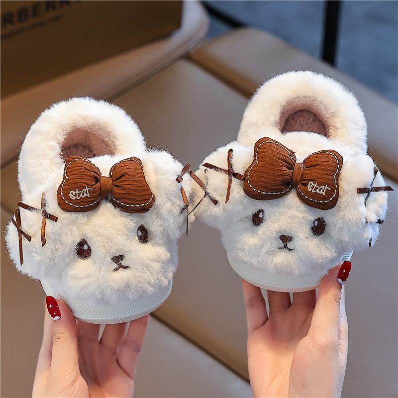 Papuci copii cu imprimeu desen animat, căptușiți cu fleece, talpă EVA, pentru iarnă, groși