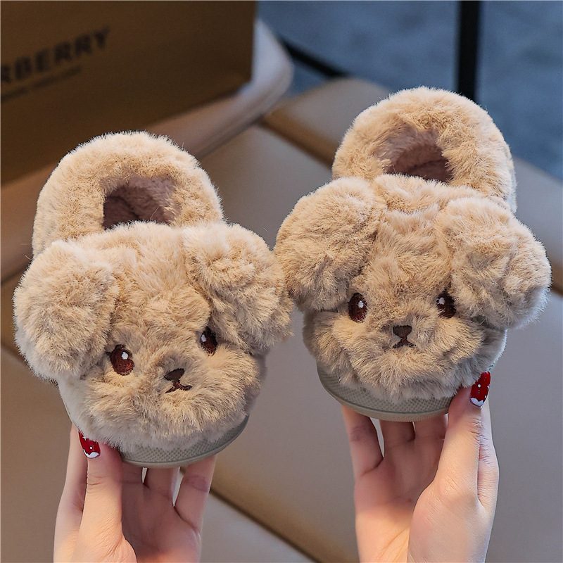 Papuci copii cu imprimeu desen animat, căptușiți cu fleece, talpă EVA, pentru iarnă, groși