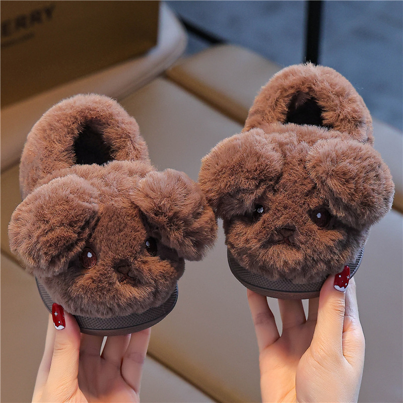 Papuci copii cu imprimeu desen animat, căptușiți cu fleece, talpă EVA, pentru iarnă, groși