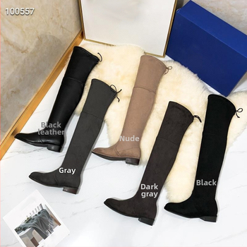 Cizme peste genunchi pentru femei, velur, închidere cu șnur, toc gros 1–3 cm, talpă din cauciuc