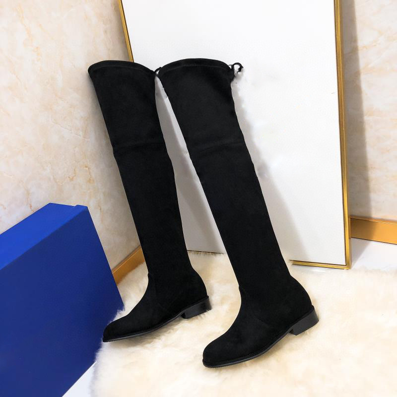 Cizme peste genunchi pentru femei, velur, închidere cu șnur, toc gros 1–3 cm, talpă din cauciuc