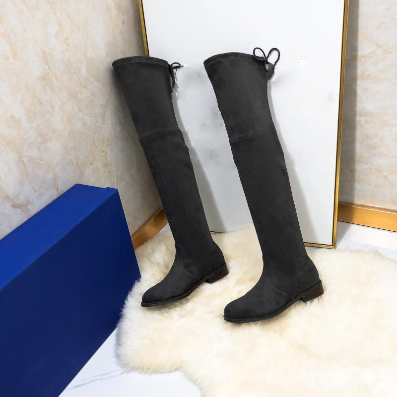 Cizme peste genunchi pentru femei, velur, închidere cu șnur, toc gros 1–3 cm, talpă din cauciuc