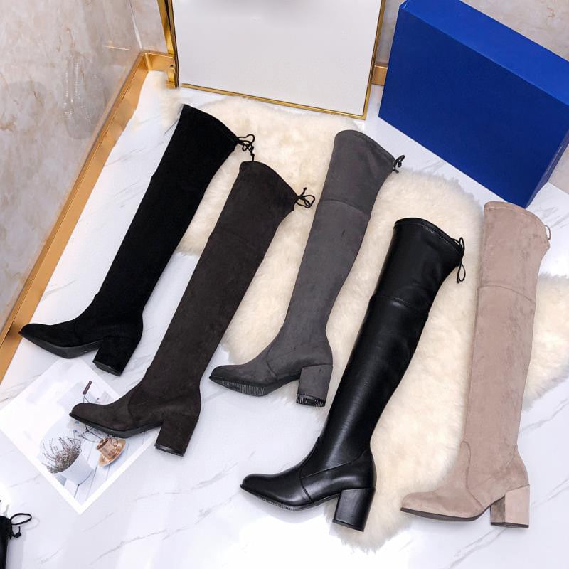 Pāri ceļgalam velūra zābaki ar biezu papēdi, 6–8 cm, šņorēšana