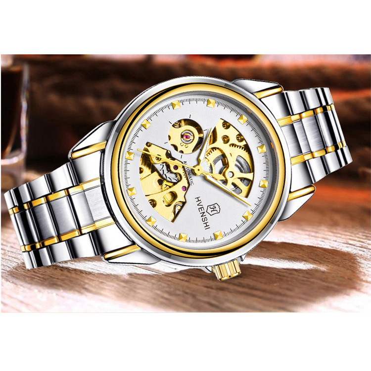 Ceas mecanic pentru bărbați, design skeleton, mișcare Seagull, carcasă și brățară din oțel inoxidabil, cadran transparent, spate transparent, rezistență la apă 30m