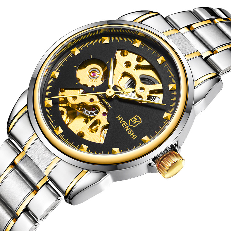 Ceas mecanic pentru bărbați, design skeleton, mișcare Seagull, carcasă și brățară din oțel inoxidabil, cadran transparent, spate transparent, rezistență la apă 30m