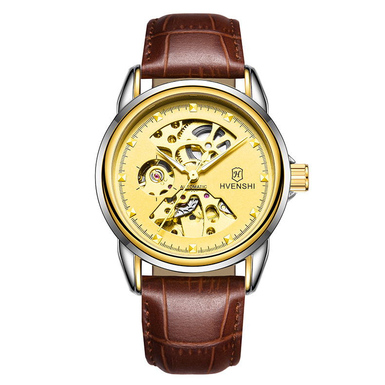 Ceas mecanic pentru bărbați, design skeleton, mișcare Seagull, carcasă și brățară din oțel inoxidabil, cadran transparent, spate transparent, rezistență la apă 30m