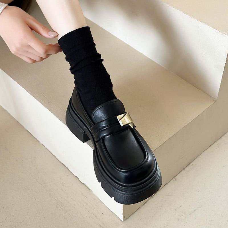 Loafers pentru femei, vârf rotund, parte superioară din microfibră, închidere Velcro, toc mediu 3–5 cm