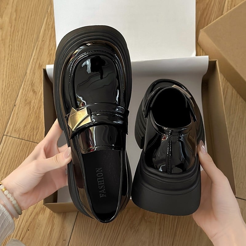 Loafers pentru femei, vârf rotund, parte superioară din microfibră, închidere Velcro, toc mediu 3–5 cm