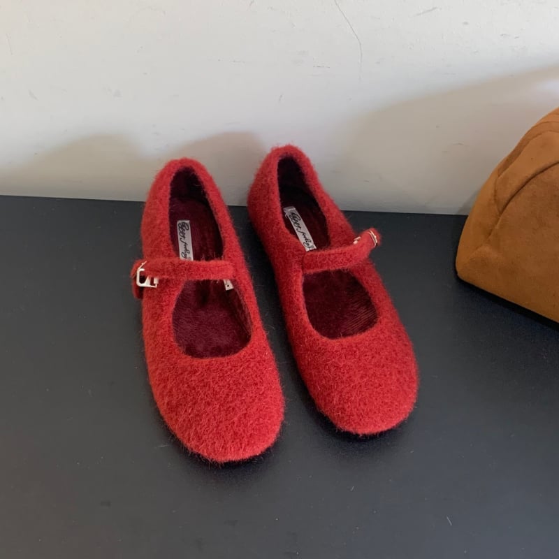 Leopardų rašto Mary Jane plokščiakulnės bateliai, velūro viršutinė dalis, dirbtinis trumpas pūkų pamušalas, sagtis, žemas kulnas, rudens–žiema 2025