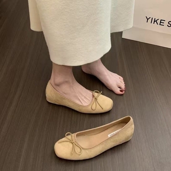 Pantofi Mary Jane în stil coreean, din velur, vârf drept, slip-on, gleznă joasă