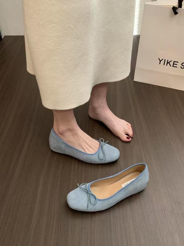 Pantofi Mary Jane în stil coreean, din velur, vârf drept, slip-on, gleznă joasă