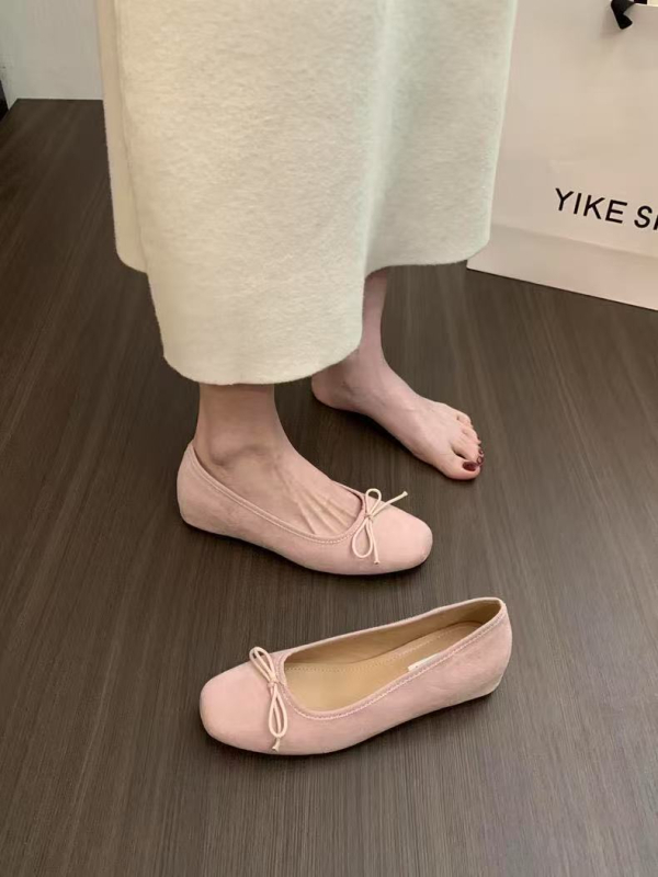 Pantofi Mary Jane în stil coreean, din velur, vârf drept, slip-on, gleznă joasă