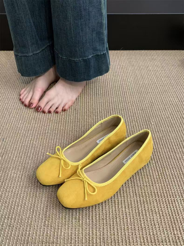 Pantofi Mary Jane în stil coreean, din velur, vârf drept, slip-on, gleznă joasă