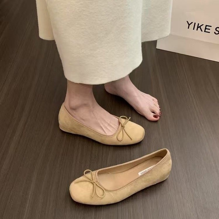 Pantofi Mary Jane în stil coreean, din velur, vârf drept, slip-on, gleznă joasă