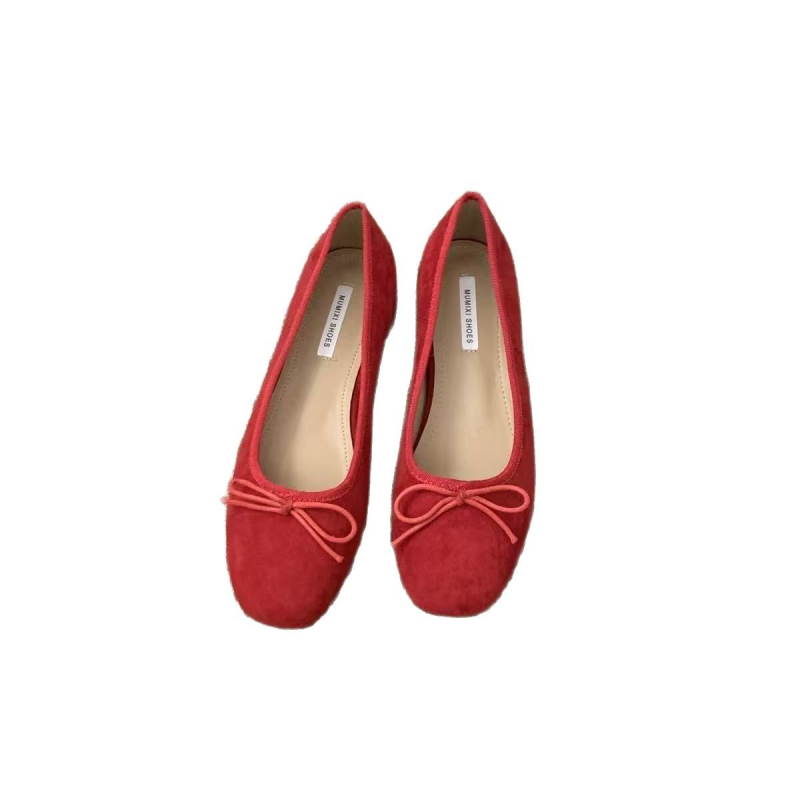 Pantofi Mary Jane în stil coreean, din velur, vârf drept, slip-on, gleznă joasă