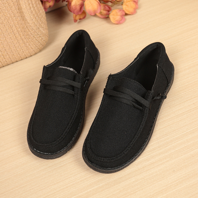 Loafers casual pentru femei, slip-on, talpă mică 1–3 cm, partea superioară din țesătură, căptușeală din plasă, talpă PU, talpă din cauciuc, potrivite pentru toate sezoanele