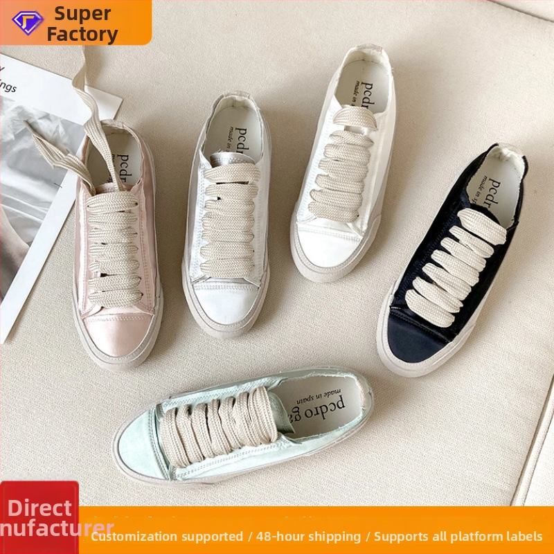 Sieviešu satīna plakanas kurpes ar spāņu lentes akcentu, ikdienas, elpojošas