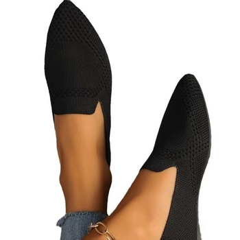 Pantofi dama cu vârf ascuțit, partea superioară din bumbac, talpă PU, gât jos, 0–1 cm toc