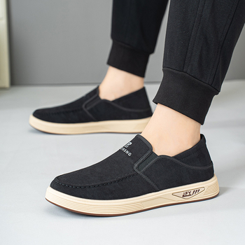 Férfi pamut vászon slip-on cipő - lélegző, csúszásmentes, mindennapi használatra; felső pamut; belső pamut; talp PVC; sarok 1-3 cm