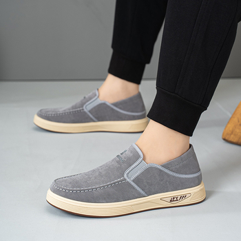 Férfi pamut vászon slip-on cipő - lélegző, csúszásmentes, mindennapi használatra; felső pamut; belső pamut; talp PVC; sarok 1-3 cm