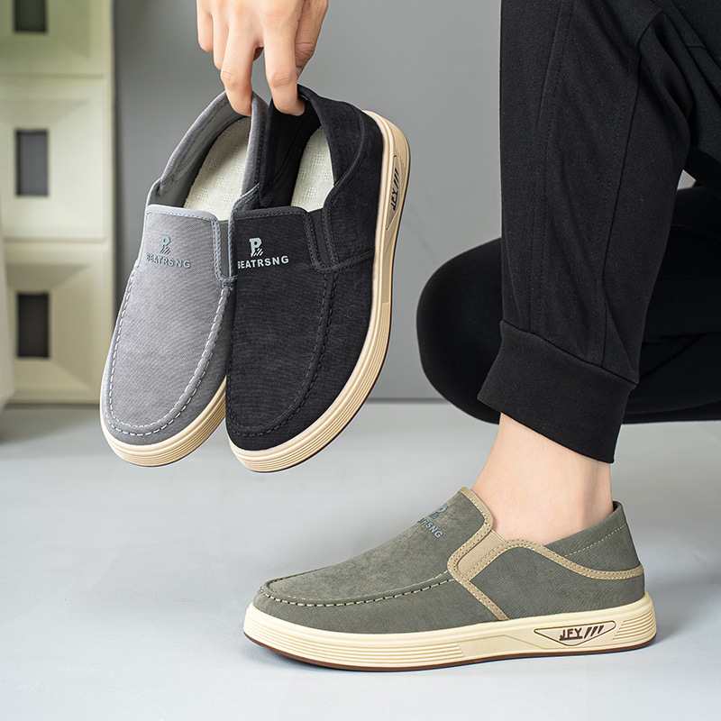 Férfi pamut vászon slip-on cipő - lélegző, csúszásmentes, mindennapi használatra; felső pamut; belső pamut; talp PVC; sarok 1-3 cm