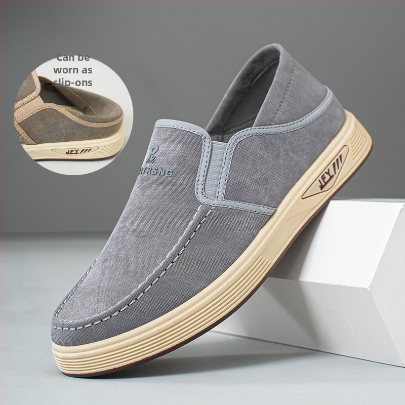 Férfi pamut vászon slip-on cipő - lélegző, csúszásmentes, mindennapi használatra; felső pamut; belső pamut; talp PVC; sarok 1-3 cm