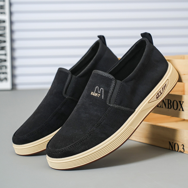 Férfi pamut vászon slip-on cipő - lélegző, csúszásmentes, mindennapi használatra; felső pamut; belső pamut; talp PVC; sarok 1-3 cm